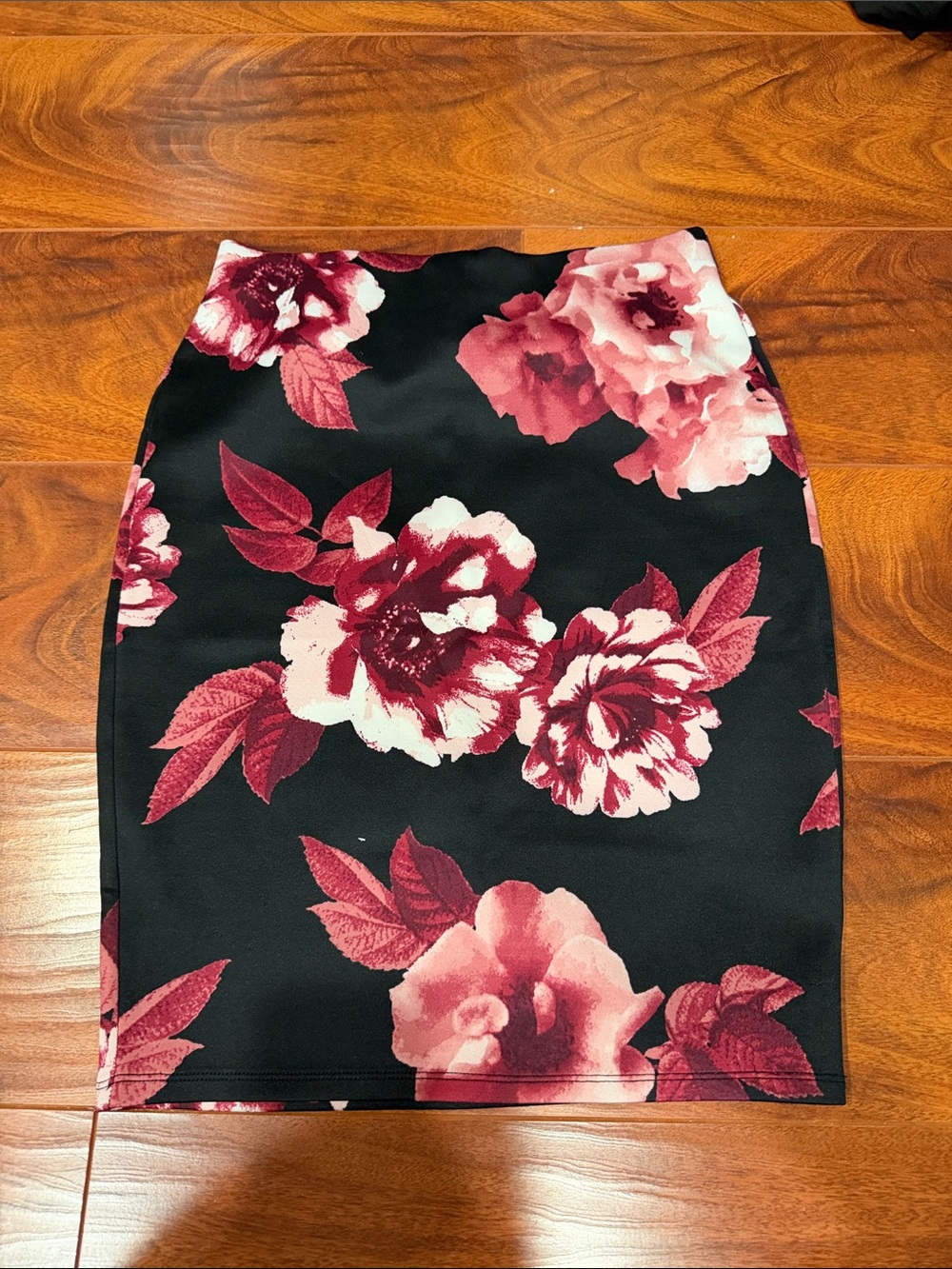 Ricki's Black Pencil Skirt with Pink Rose Print